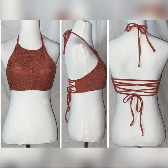 Xhilaration, Copper/Rust Knit, Strappy, Halter Style, Bikini Top - Picture 11 of 15